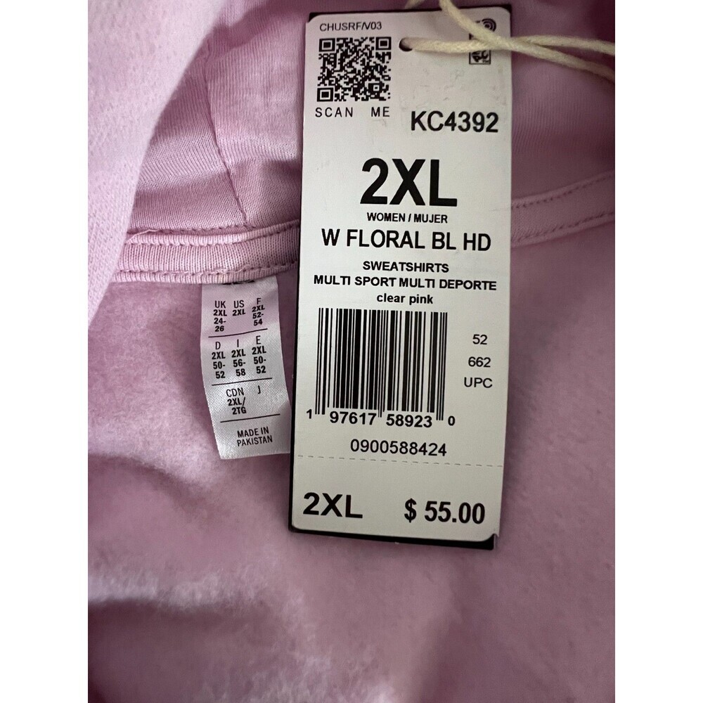 Adidas Floral Logo Hoodie 2XL Pink Fleece Pullover Sweatshirt NWT - Picture 6 of 8
